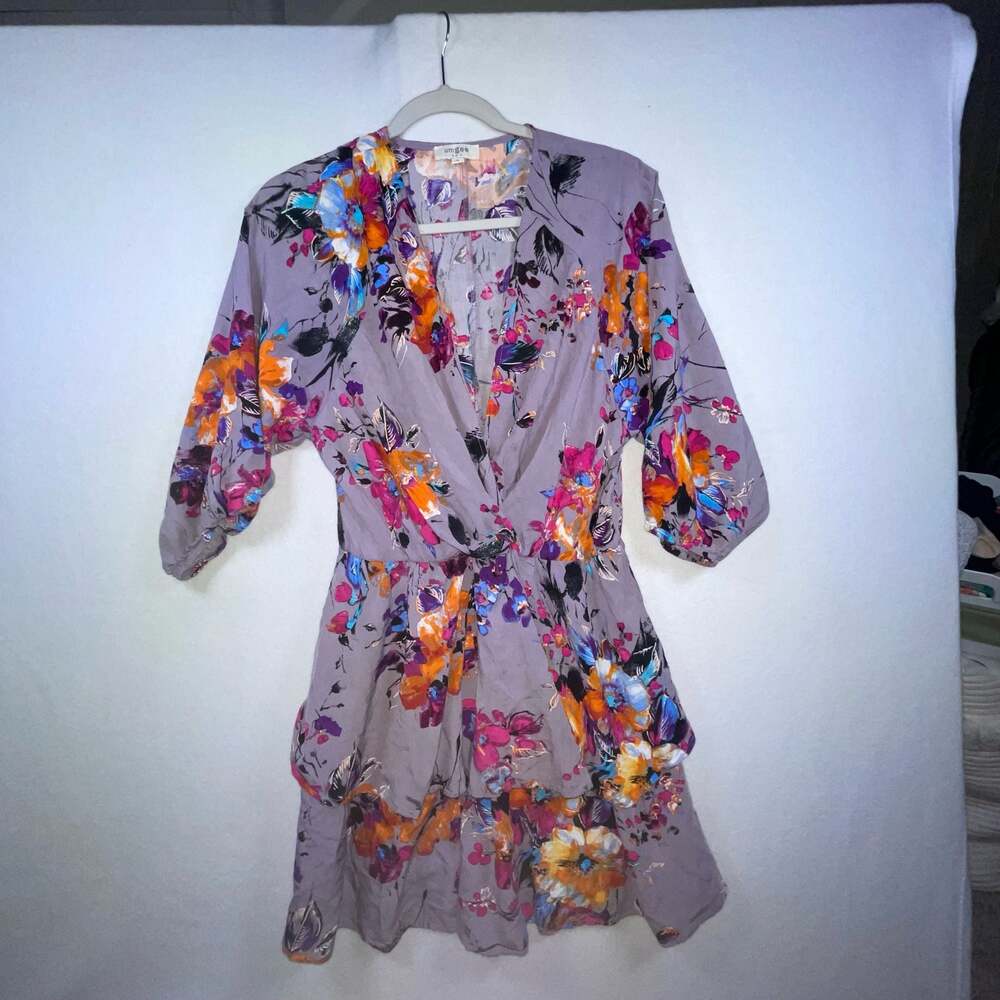 Umgee Floral Surplice Tiered Mini Dress Size M